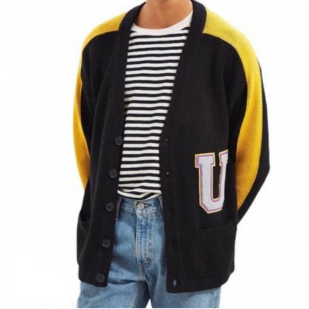 Urban Outfitters Varsity Cardigan Yellow Black Size Medium